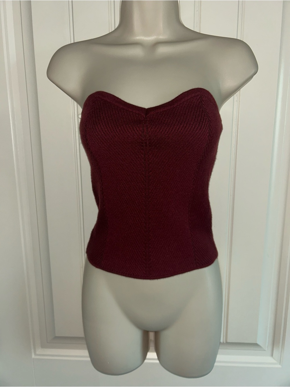 NEW Originality Strapless Knit Sweater Bustier Camisole in Burgundy Sz L
